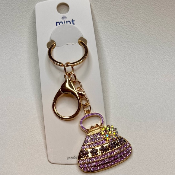 BAG CHARM Chic Gold and Purple Purse Key Holder - Picture 1 of 6